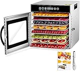 Kwasyo Dörrautomat Edelstahl mit Rezeptheft, Dörrgerät Temperaturregler von 30-90℃, Timerfunktion von 24h Dörrzeit, BPA-frei, Dörrautomat für Obst Fleisch FrüchteTrockner Gemüse Kräuter (8 Etagen)