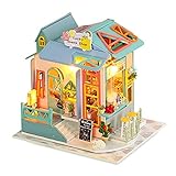 CUHAWUDBA DIY Puppenhaus Kleine Wohnung Kit Dolls Erwachsene und Jugendliche Modernes HüTte Set mit Lichtern B