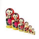 Heka Naturals Russische Matroschka-Puppen, 7 traditionelle Matroschkas Klassisch Semyonov Rot, | Babuschka Holzpuppe Geschenk Spielzeug, Handgefertigt in Russland | Semyonov Rot, 7 Stück, 18