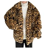 Celucke Mantel Herren Pelzmantel Mit Leopard Muster Design, Kunst Felljacke Männer Winterjacke Faux Pelz Fur Parka C