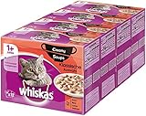 Whiskas 1 + Creamy Soups Katzenfutter – Klassische Auswahl – Hochwertiges Nassfutter – 48 Portionsbeutel à 85g