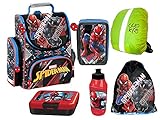 Spiderman SET Schulranzen ergonomischer Ranzen Federmappe Lunchset Turnbeutel Regenschutz 6 teiliges Set Lizenzartik