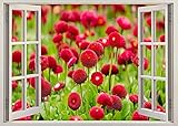 Schöne rosa Blumen Rosen grün 3D-Effekt Fenster Wandansicht Aufkleber Poster Sticker 60x90