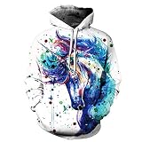 NooobTerrm Unisex 3D Print Neuheit Hoodie Buntes Langarm Pullover Sweatshirt(L/XL,Einhorn)