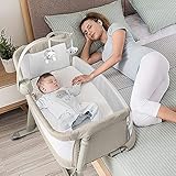 AD0VEL Babybett, Beistellbett Baby und Freistehendes Kinderbett, 2 in 1 Baby Bett mit Rollen, Matratze, Musik und Spielzeug für Boxspringb