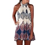 Elecenty Damen Knielang Sommerkleid Rock Chiffon Mädchen Lose Kleider Frauen Mode Langarm Kleid Minikleid Blumen Kleidung Abendkleider Partykleid Hemdkleid Blusekleid (XL, Weiß)