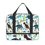 Yishow Cute Cartoon Dinosaurs Travel Bag Luggage Sports Gym Bag with Shoes Compartment Tote Bag for Men W