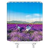 duschvorhang Lila Lavendel Kran 3D Druck Duschvorhänge Blume Landschaft Wasserdicht Polyester Stoff Set Badezimmer Wohnkultur W180xH21700