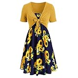 Donasty Große Größen Kleider Damen Sommerkleid Knielang Kurzarm V-Ausschnitt Kleider mit Blumen Druckkleider Elegant Abendkleider Cocktailkleider Partykleider Casual Lose Swing