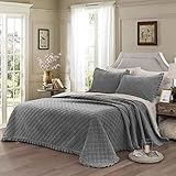 WONGS BEDDING Tagesdecke 240x260 Grau Bettüberwurf 3 teilig Kristallsamt Steppdecke Wendedesign Bettdecke Stepp Decke Weich & Komfort Sofaüberwurf für Schlafzimmer mit 2 Kissenbezug 50 x 80