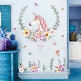 WandSticker4U®- XL Aquarell Wandsticker EINHORN MIT BLUMEN I Wandbilder: 110x110 cm I Wandtattoo Kinderzimmer Mädchen Pferd Poster Tiere Vogel Wandaufkleber Unicon I Wand Deko fü