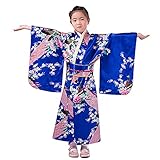 Japanisches Traditionelles Kostüm Kinder Baby Mädchen Blumen&pfau Mit Obi-gürtel Kimono Cosplay Japanisch Robe Schule Leistung Halloween Karneval Party Mädchen Verkleidung Kostüm Jap