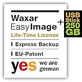 Waxar EasyImage-250, High-End Backup Software inklusive USB-Stick 256GB, läuft automatisch ohne-Installation, kompatibel zu Windows, Mac, Linux, Laptop-Edition -1 Gerät,