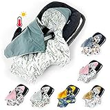 BABEES Einschlagdecke für Babyschale Autositz FRÜHLING SOMMER, Universal z.B. Maxi-Cosi Römer Cybex, Velvet Baby Decke mit Klettverschluss Babytragen leicht Übergangssaison eukalyp