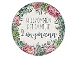 GRAZDesign Wandtattoo Willkommen bei Familie, personalisiert mit Namen, Rundes Sticker mit Blumen für Flur / 30x30