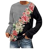 VICIKON Damen Pullover Langarmshirt Blumendruck Pullover Oberteile Casual Basic Rundhals Langarmshirt Rundhals Shirt Damen Pulli Sweater Sweatshirt Sweatjacke Sportbekleidung Bequeme Oberteil B