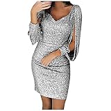 50er Quaste Paillettenkleid Damen Vintage Flapper Kleider Glitzer Abendkleider Schulterfrei Fransen Knielang Glänzend Partykleid Elegant Hochzeit Club Cocktailkleid Retro Great Gatsby Motto Kostü