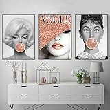 Berühmte Star Poster und Drucke Audrey Hepburn Bubble Gum Vogue Fashion Lady mit Hut Wandkunst Poster Moderne Wandbilder Dekor/40x60cmx3Pcs/Ohne R
