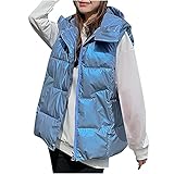 Masrin Daunenweste mit Kapuze Damen Einfarbige Daunenjacke Warm gefütterte Weste mit Stehkragen Hardshelljacke Übergangsjacke Winterjacken Windjacke Bomberjacken Wintermantel Steppjacke Daunenjack