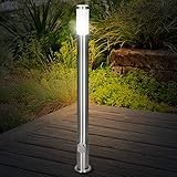 ECD Germany Außenlampe 111 cm mit 2 Steckdosen - Außen Gartenlampe mit E27-Fassung - Edelstahl - IP44 - Außenleuchte Wegeleuchte Standleuchte Stehleuchte Pollerleuchte Gartensteckdose Außensteck