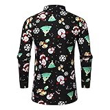 Weihnachtshemden für Herren, langärmeliger Druck, Rentier, Weihnachtsbäume, Grafik-Knopfleiste, Abschlussball Hochzeit Party Kleid Shirt, Black8, XXXL