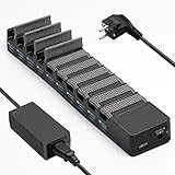 Sowtech Hub USB 3.0 Mehrfachsteckdose 10 Ports Data Hub USB 3.0 Stromversorgung Ladegerät 12 V 3 A Schnellladung 5 GB/mit Beleuchtung und Staubschutzkapp