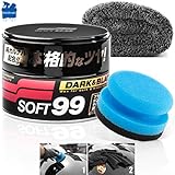 detailmate Soft99 Auto Versiegelung Set für dunkle Lacke - Dark & Black Wax Auto Hartwachs, für Schwarze/dunkle Autolacke 300 g + Handpolierschwamm Applikator + Mikrofaser Poliertuch 550GSM 40x40