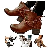 Dasongff Damen Stiefeletten Ankle Boots mit Blockabsatz Retro-Stil Kurze Stiefel Spitzschuh High Heel Schuhe Schnürsenkel Frauen Klassischer Bequem Spitzschuhe Kurze Stiefeletten Herbst W