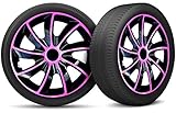 Auto Radkappen Radzierblenden 4er Set passend für alle Stahlfelgen - Einstellbarer Sicherungsring - 14 Zoll - Schwarz Rosa Pink