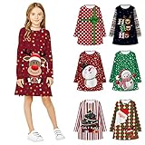 Bumplebee Weihnachtskleid Mädchen Langarm 3D Digitaldruck Prinzessin Kleid Kinder Herbst Winter Polka Dots Kleid Mädchen Hirsche Drucken Weihnachten Kleid Mädchen F