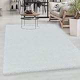 Carpetsale24 Hochflor weicher Teppich, Einfarbig Shaggy, Glanz Garn Weicher Oberfläche Weiss, Maße:80 cm x 150