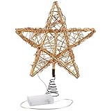 LED Weihnachtsbaumspitze Metall Christbaumspitze Beleuchtet: Weihnachtsbaum Rattan Stern Kranz Christbaum Spitzen Christmas Tree Topper Baumspitze Weihnachten Deko Weihnachtsdeko Weihnachtsk