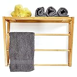 bambuswald© Wandregal fürs Bad ca.42x30x20cm | Handtuchhalter Regalaufbewahrung Badregal mit Handtuchstangen Wandhandtuchhalter Wandgarderobe Ablage Regal Badezimmer Hängereg