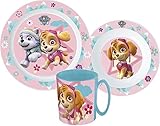 Paw Patrol Skye Kinder-Geschirr Set mit Teller, Müslischale und Trinkbecher (wiederverwendbar)