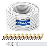 deleyCON HQ 20m SAT Koaxial Kabel 130dB - 4-fach geschirmt für DVB-S - S2 DVB-T und DVB-C - Stahl/Kupfer Innenleiter - 4K 1080p FULL HD HDTV - inkl. 10x vergoldete F-Steck