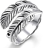 BONLAVIE 925 Sterling Silber verstellbarer Federring Folk Style Vintage Statement Blattringe für Frauen M