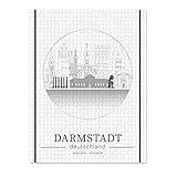 artboxONE Ravensburger-Puzzle XXXL (2000 Teile) Städte Darmstadt Skyline line Art C
