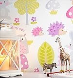 NEWROOM Kindertapete bunt Eule Igel Kinder Papiertapete weiß Papier Kindertapete Kinderzimmer Babytapete Baby