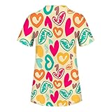 Hirolan Krankenhaus Schlupfhemd Bluse Kurzarm V-Neck Mischgewebe Kasack Damen Pflege mit Liebe Motiv Bunt Arzt Uniform Berufsbekleidung Krankenschwester Kleidung
