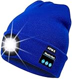 ATNKE LED beleuchtete Bluetooth-Beanie-Kappe, wiederaufladbare USB-Musikalische Laufmütze mit extrem hellem 4-LED-Licht wasserdichte Lampe für das Skifahren Wandern Camping Radfahren (Blau)