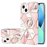 ZOOMALL Schutzhülle für iPhone 13, Marmor, Blumenmuster, schmal, kratzfest, stoßfest, IMD & Plating Soft TPU Bumper Back Case mit 360 Grad Ring Kickstand, Pink