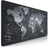 CSL-Computer Titanwolf XXL Speed Gaming Mauspad - 900 x 400mm - XXL Mousepad - Tischunterlage Large Size - verbessert Präzision und Geschwindigkeit - rutschfest - Design Weltkarte Wolfskop