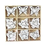 Floral-Direkt 54 Schmetterlinge Holz ca 4x3cm Schmetterling Butterfly Streuteile Streudeko, Farbe:weiß