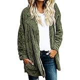 Haiorziyou Fleecemantel Damen Lang Große Größen Mantel Einfarbig Revers Langarmshirt Kunstpelzjacke Mit Taschen Frauen Winter Warmer Strickjacke Outwear Mentel Sw