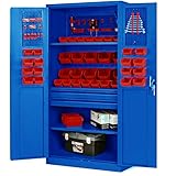 Jan Nowak Werkzeugschrank TC02AM Werkstattschrank mit Schubladen Flügeltüren Metallschrank 3 Fachböden Pulverbeschichtung 185 cm x 92 cm x 50 cm (Blau)