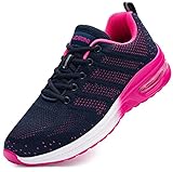 Ziboyue Sicherheitsschuhe Damen Stahlkappe Arbeitsschuhe Leicht Atmungsaktiv Reflektierend Sportlich Schutzschuhe Luftkissen Industrie Stahlkappe Sneaker (Dunkelblau Pink,37 EU)