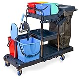 Hypafol Profi Putzwagen mit 100l Leinensack I Praktisches Reinigungsset mit 2x18l & 4x5l Eimern I Stabile Mopp-Presse & Halterung für Besen & Lapp
