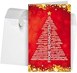 50 Premium Weihnachtskarten inkl.Umschläge Motiv: Wordcloud rot, Set hochwertiger Klappkarten (Hochformat 12x19 cm groß), internationaler Grußtext. Ideal für Firmen, Gewerbe, Dienstleistung und H