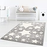 Taracarpet Kinderzimmer und Jugendzimmer Teppich Dreamland Kinderzimmerteppich Sterne grau Creme 080x150