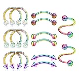 Zolure Hufeisen Helix Cartilage Piercing Augenbrauen Piercing Nasenpiercing Lippenpiercing Twister Spiral Piercing Tragus Ohr Piercing 14 Stück